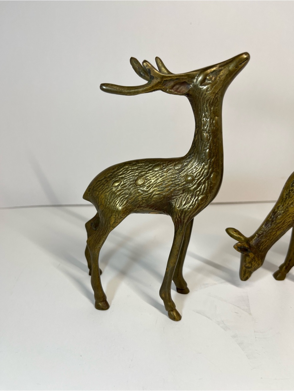 Vintage Brass Deer 7" Buck 5" Doe Set Pair MCM Figurine Figures Decor Etched - Picture 5 of 14